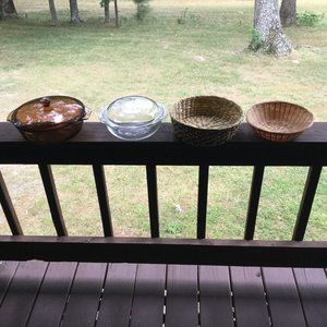 Two Vintage Casserole Bowls With Matching Lids and Baskets